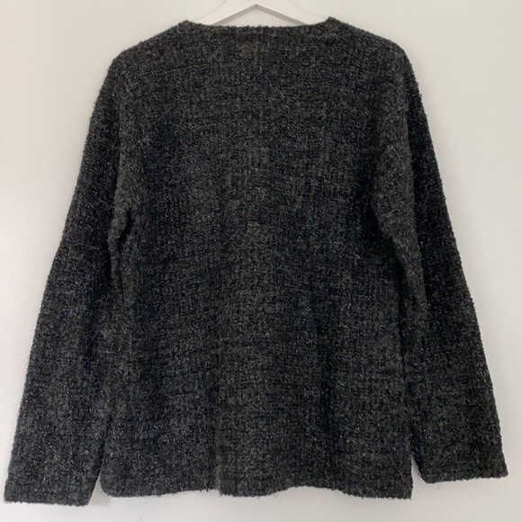 Vintage Sweater French Dark Gray Silver Sparkly Shimmer Crew Neck Knit XL - Picture 7 of 7